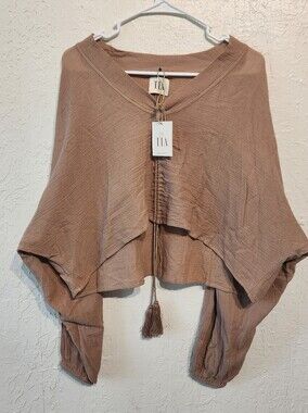 Studio TIA Ekto Kaftan - Brush Brown - Boho Crop Top - Size Small NWT